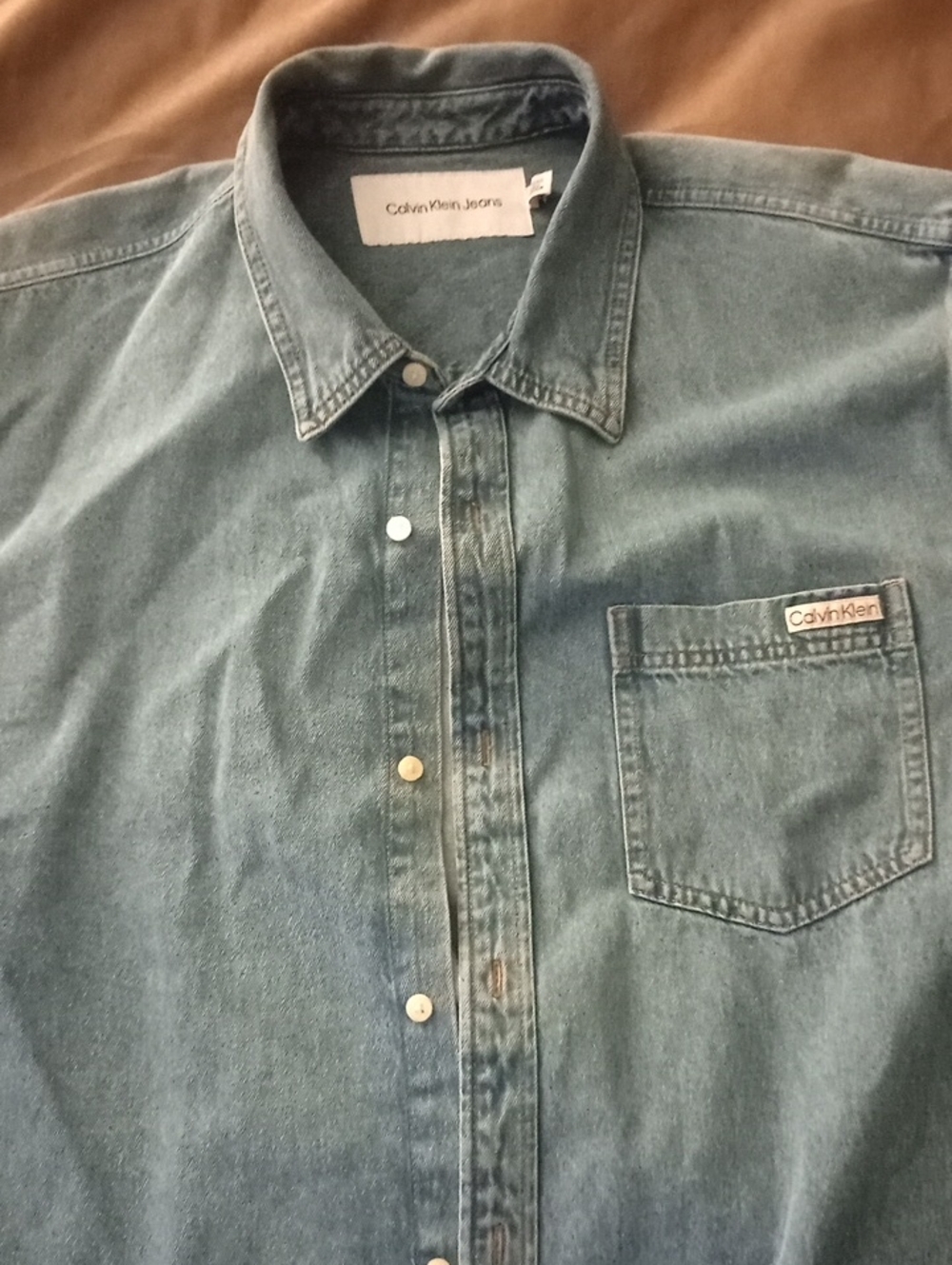 Calvin Klein Men’s Washed Blue Denim Button-Down Shirt